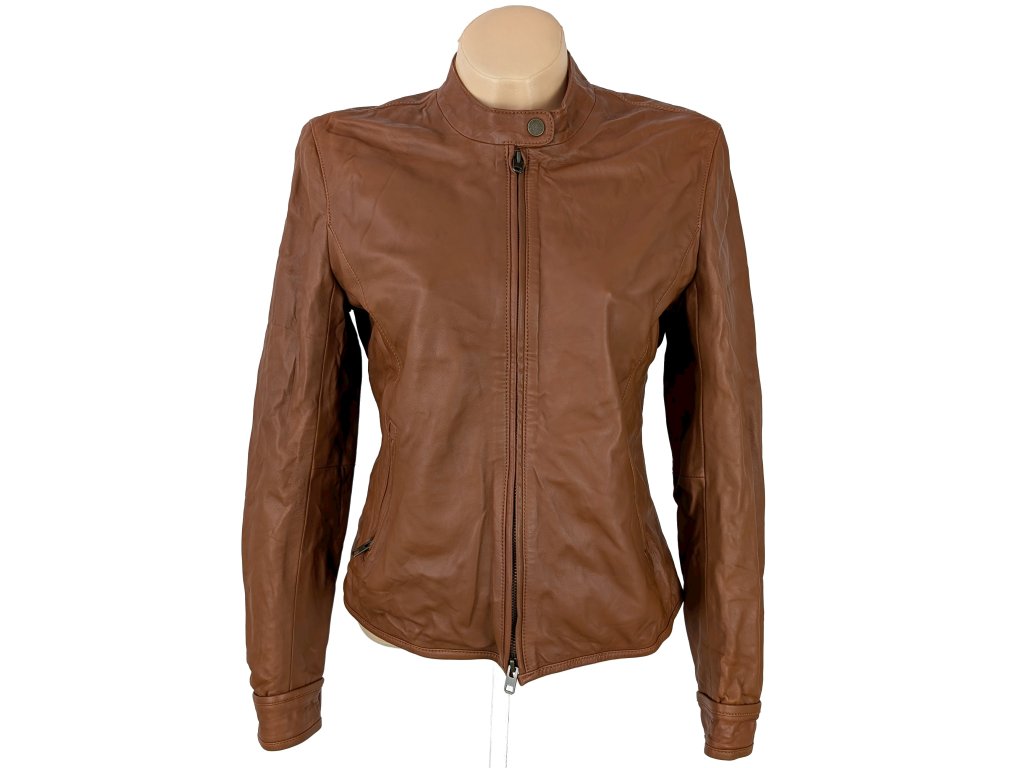 KOŽENÁ dámská hnědá koňaková bunda na zip M