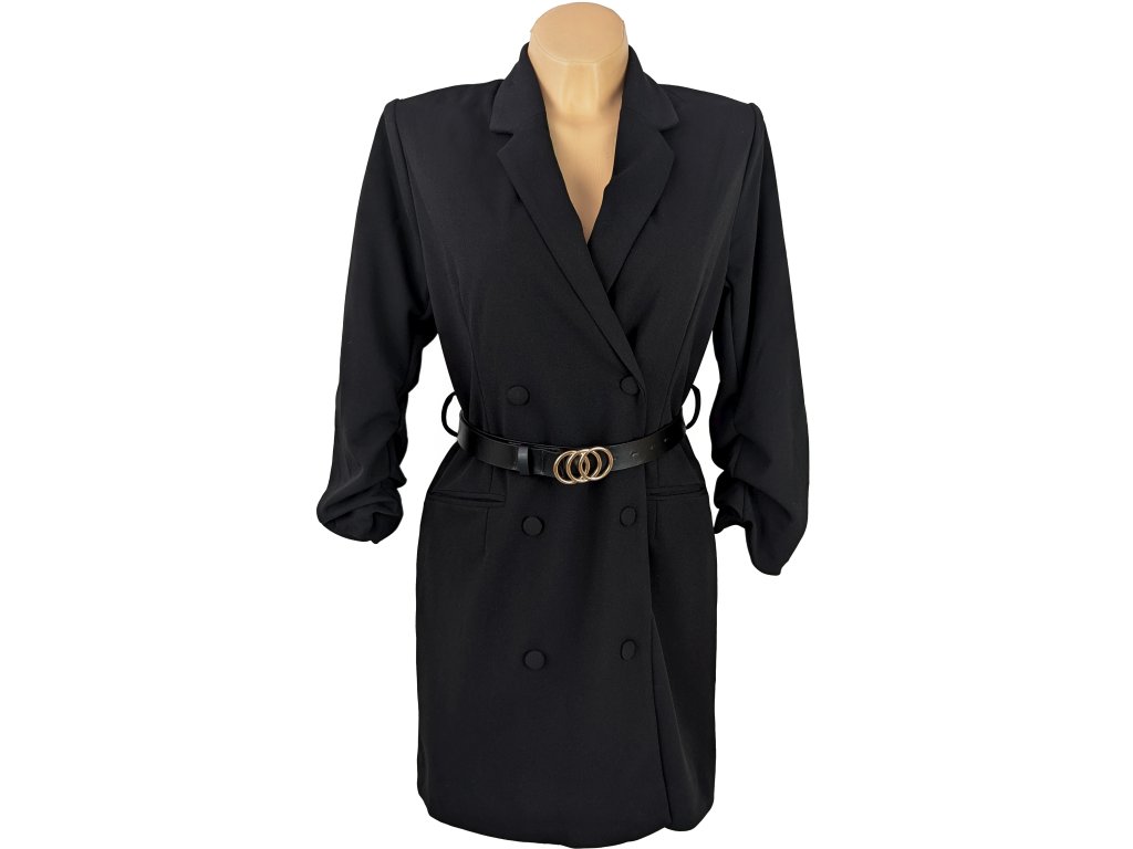Dámské černé dlouhé dvouřadé sako s páskem Reserved M