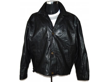 KOŽENÁ pánská černá zateplená bunda na zip, knoflíky XL