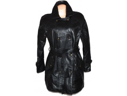 KOŽENÝ dámský černý kabát M/L - bez pásku