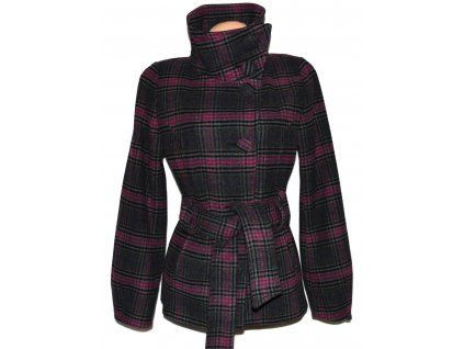 Vlněný dámský šedorůžový kabát s páskem H&M