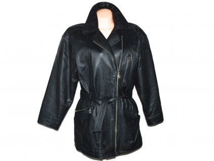 KOŽENÝ dámský černý kabát - křivák s páskem Front Line L