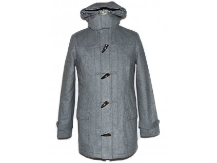 Vlněný pánský šedý zateplený kabát s kapucí XS