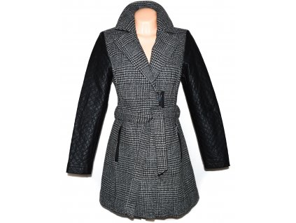 Dámský šedočerný kabát - křivák s koženkovými rukávy C&A