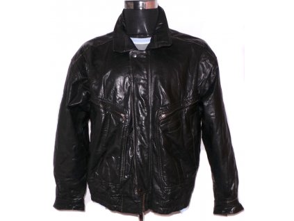 KOŽENÁ pánská černá zateplená bunda na zip M