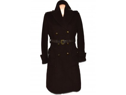 Vlněný (80%) dámský hnědý kabát s páskem NEXT M
