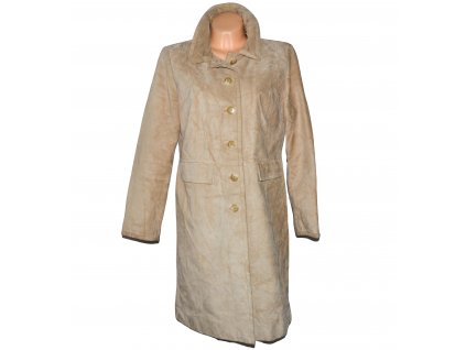 KOŽENÝ dámský béžový broušený kabát Marks&Spencer L/XL