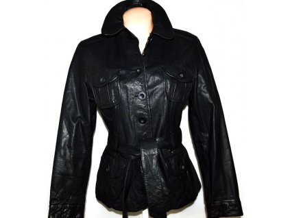 KOŽENÝ dámský černý kabát s páskem F&F XL