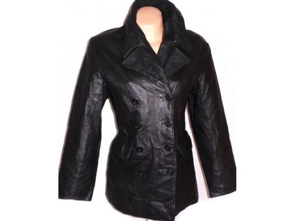 KOŽENÝ dámský černý dvouřadý kabát M