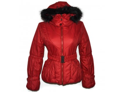 Dámský šusťákový červený kabát s páskem a kapucí ICON