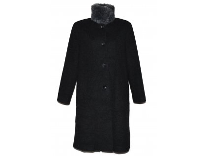 Vlněný dámský dlouhý šedý kabát s kožíškem (vlna, kašmír) 44