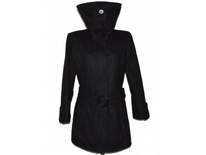 Vlněný dámský černý kabát s páskem Kenvelo Elements XL