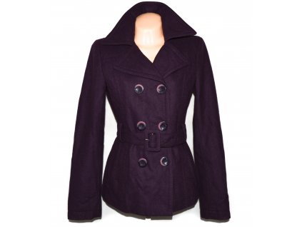 Vlněný dámský fialový kabát s páskem Orsay 36