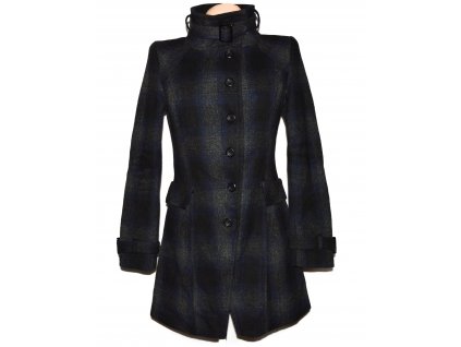 Vlněný dámský černomodrý kostkovaný kabát Clockhouse M