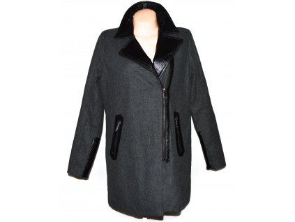Dámský šedý zateplený kabát - křivák s koženkovými doplňky AMISU 40