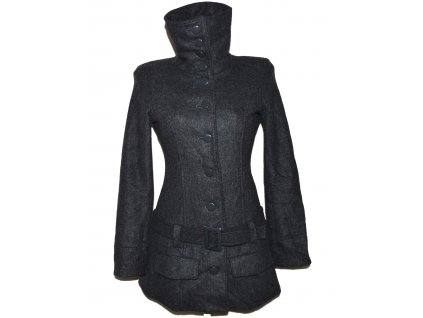 Vlněný (67%) dámský šedý kabát s páskem BEBE S