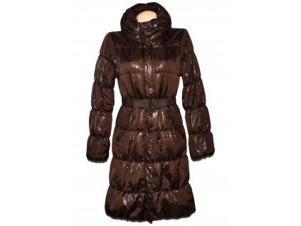 Dámský prošívaný hnědý kabát s páskem H&M 36