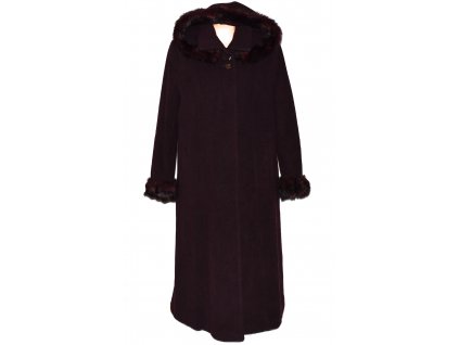 Vlněný (80%) dámský fialový dlouhý kabát s kapucí Exclusive Collection 52 - XXXL