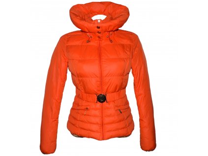 Dámský prošívaný oranžový kabátek s páskem a límcem Dromedar M