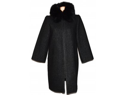 Vlněný (68%) dámský šedočerný kabát s kožíškem ZARA M 4
