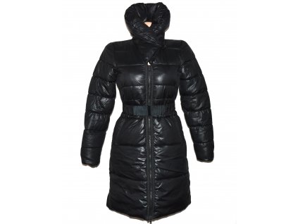 Dámský černý prošívaný kabát s páskem H&M 34