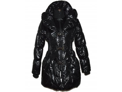 Dámský černý prošívaný kabát na zip a karabinky L/XL