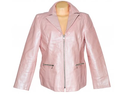 KOŽENÁ dámská růžová perleťová bunda na zip L/XL