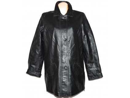 KOŽENÝ dámský černý zateplený kabát na zip a knoflíky Felicitas XL