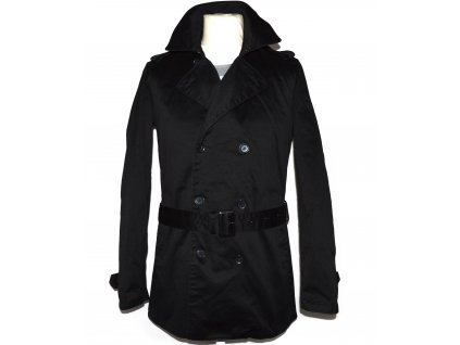 Bavlněný (100%) pánský černý kabát s páskem NEW LOOK S 3