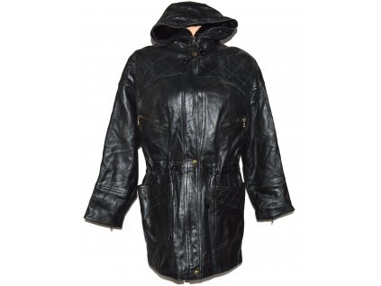 KOŽENÁ dámská černá měkká parka s kapucí XL
