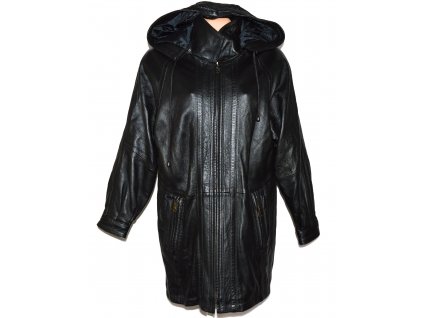 KOŽENÁ dámská černá měkká zimní parka s kapucí Class XL