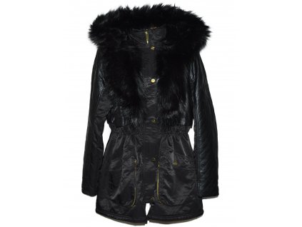 Dámský černý zimní kabát s kožíškem, koženkové doplňky F&F XXL