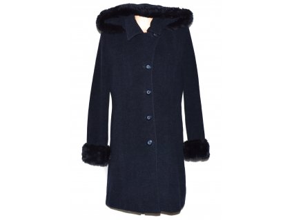Vlněný (70%) dámský modrý zimní kabát s kapucí (vlna, kašmír) XL/XXL