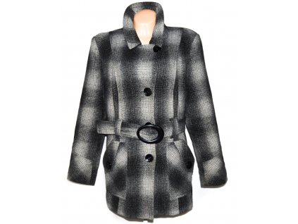 Vlněný dámský šedočerný zateplený kabát s páskem Makryl XL