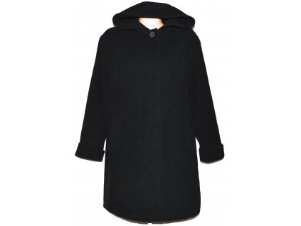 Vlněný (70%) dámský černý kabát s kapucí Profashion 48