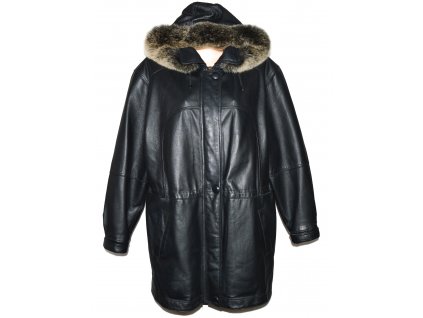 KOŽENÁ dámská černá měkká parka s kapucí, pravý kožíšek XXL