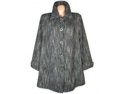 Nadměrný dámský šedočerný melírovaný kabát 52