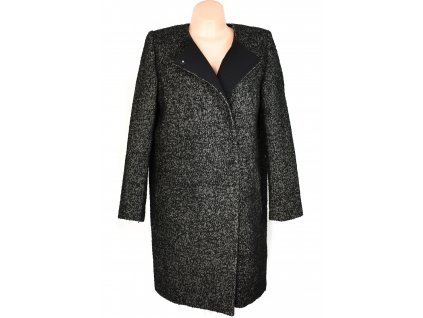 Vlněný (50%) dámský šedočerný kabát - křivák na zip H&M 42