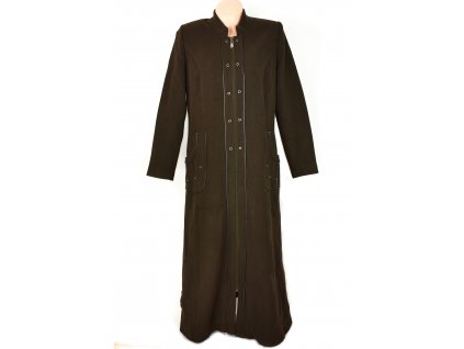 Vlněný dámský dlouhý olivový kabát na zip XL