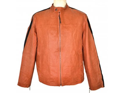 KOŽENÁ pánská oranžová bunda na zip Roy/Rene L
