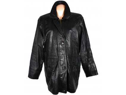 KOŽENÝ dámský černý měkký zateplený kabát XL