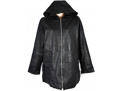 KOŽENÝ dámský černý měkký kabát na zip s kapucí Morena Art Fashion XXXL