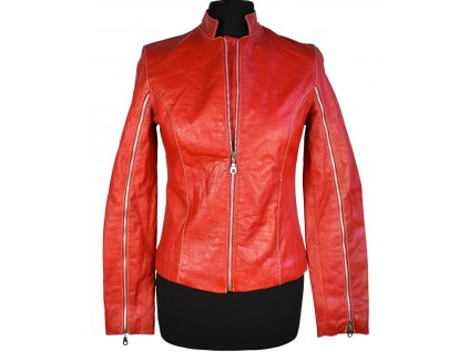 KOŽENÁ dámská červená měkká bunda na zip XS/S