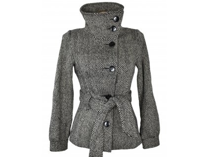 Vlněný dámský černobílý kabát s páskem H&M 34, 42