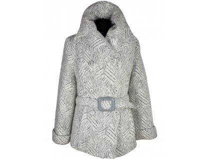 Vlněný (60%) dámský šedý zateplený kabát s páskem Sokal Collection 40