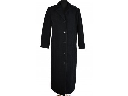 Vlněný dámský zimní šedočerný dlouhý kabát M