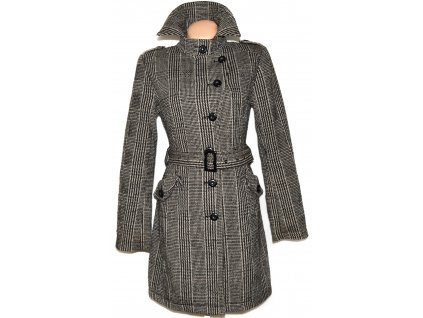 Vlněný dámský hnědý kabát s páskem AMISU 34, 36, 38, 40