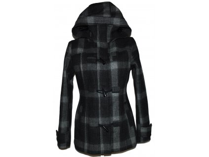 Vlněný dámský šedočerný zateplený kabát s kapucí H&M 36