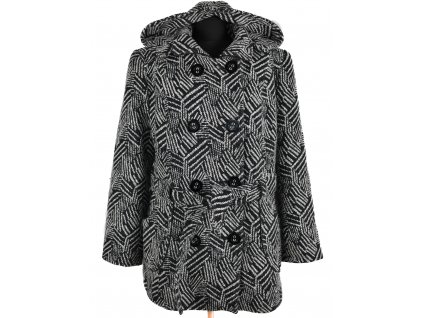 Dámský zimní černobílý kabát s kapucí 44