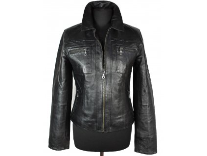 KOŽENÁ dámská černá měkká zateplená bunda na zip S/M, M/L
